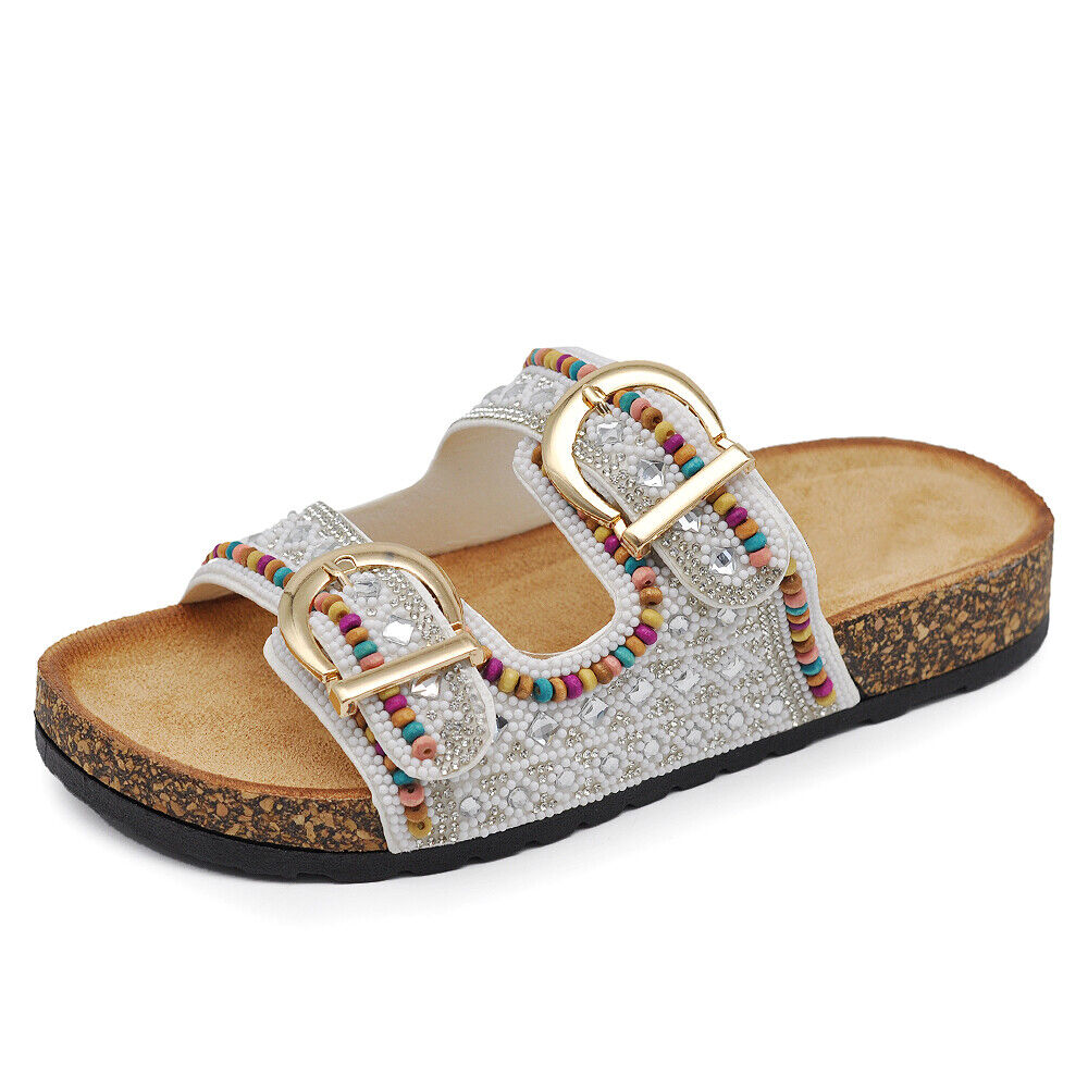 Scarpe Sandali Ciabatte Da Donna Sughero Con Fibbie e Strass GH-801