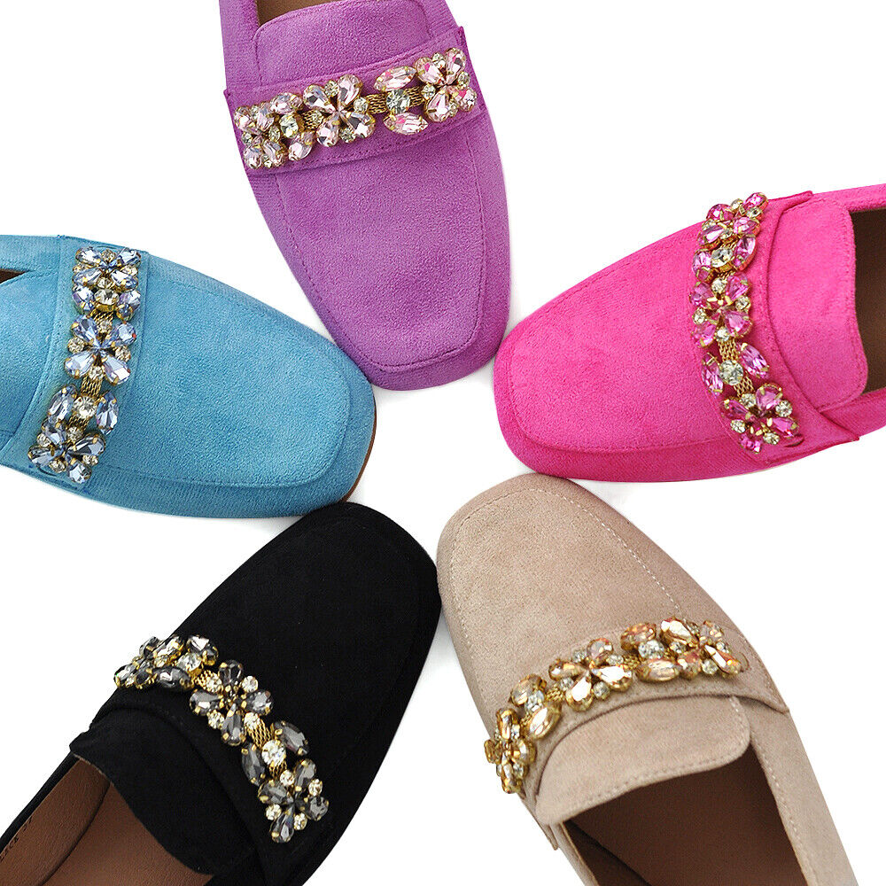Scarpe Da Donna Ballerine Moccassini Con Pietre Strass HJ7137 nero fuxia lilla