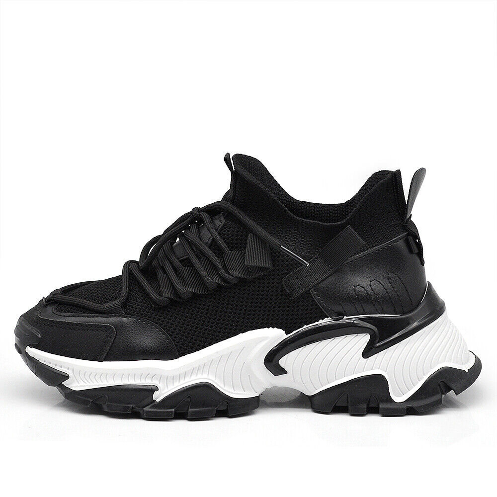 Scarpe Da Donna Ginnastica Sportive Sneaker Platform Bicolori CN-015 nero