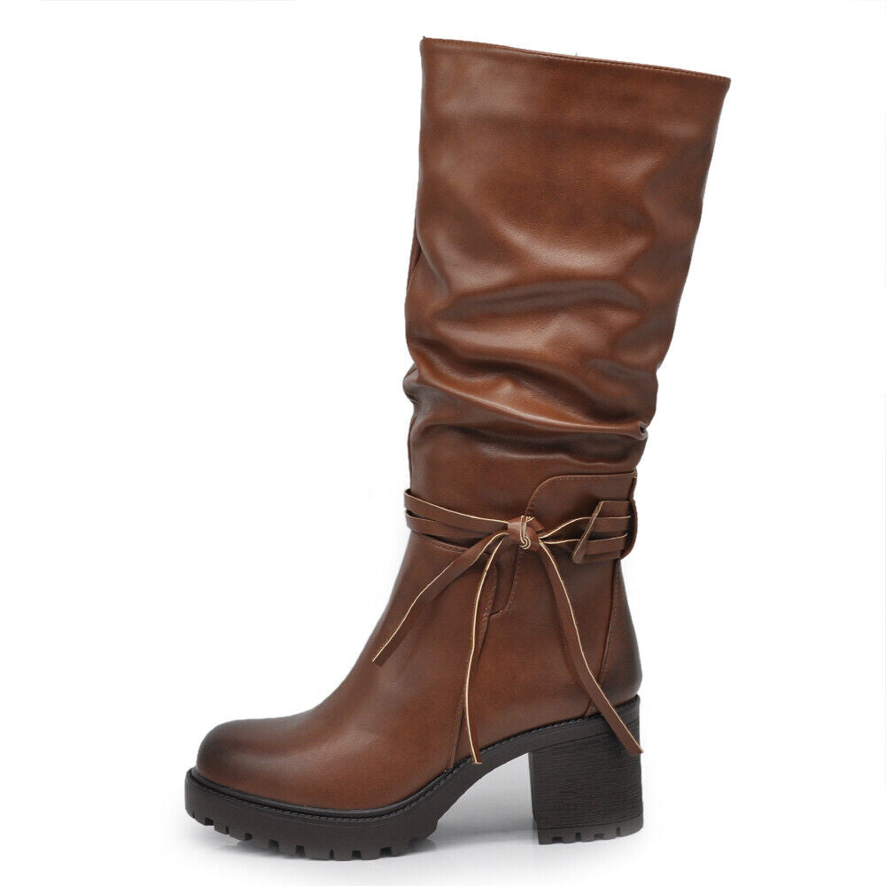 Stivali Alti Da Donna Con Frange Tacco Grosso Plateau 6641 nero camel