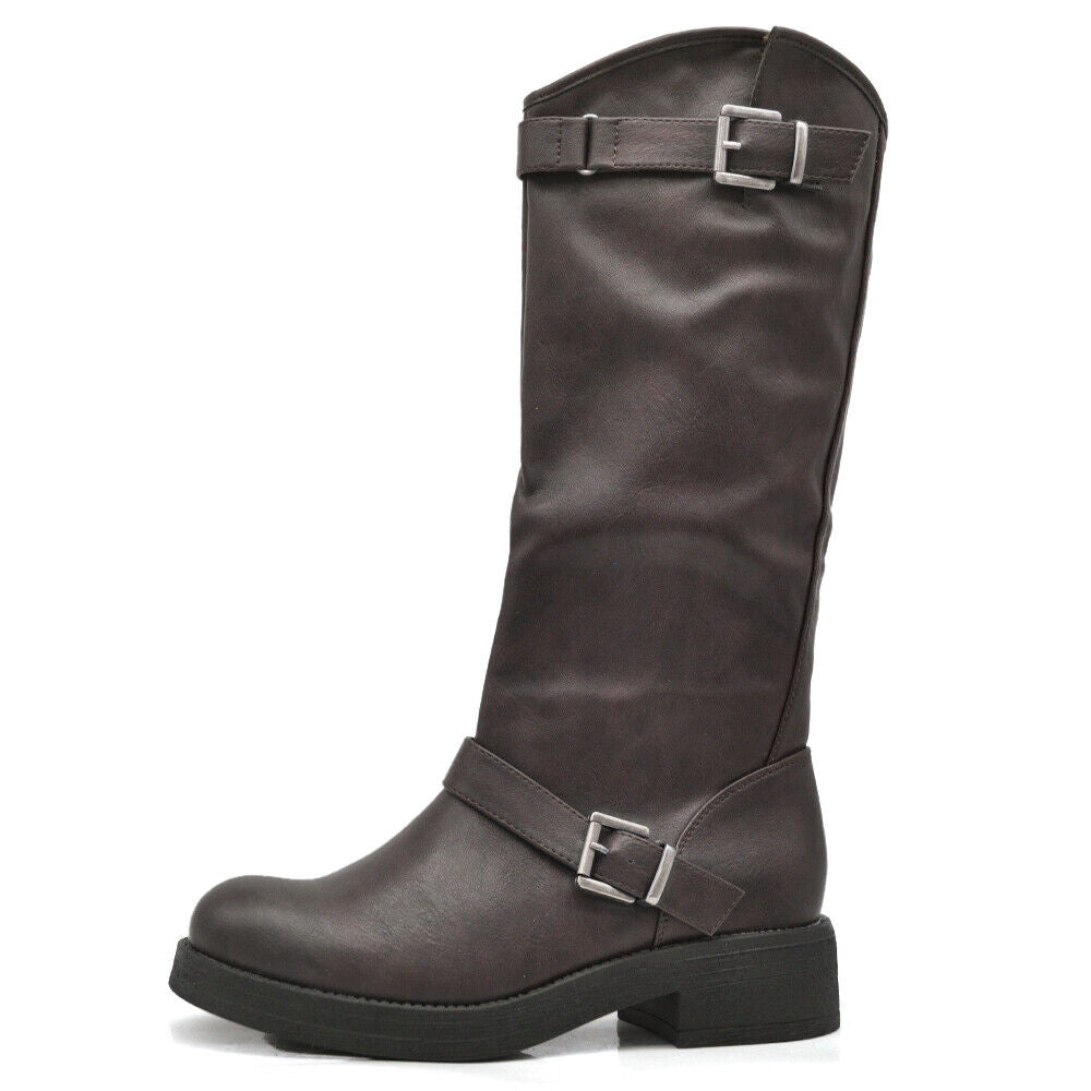 Stivali Da Donna Moto Motociclista Biker Anfibi Doppie Fibbie YG883