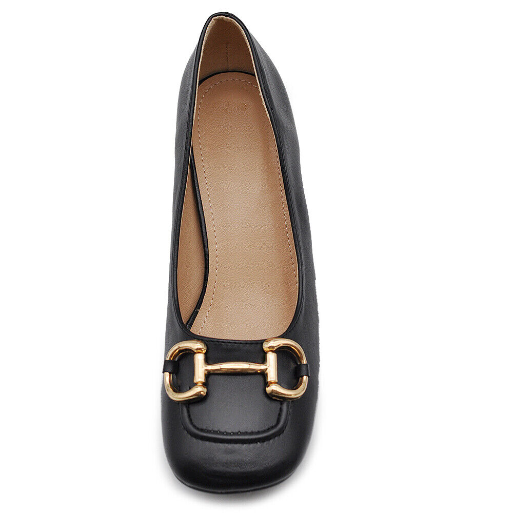 Décolleté Moccassini Loafer Da Donna Tacco Grosso Medio Con Morsetto 4095