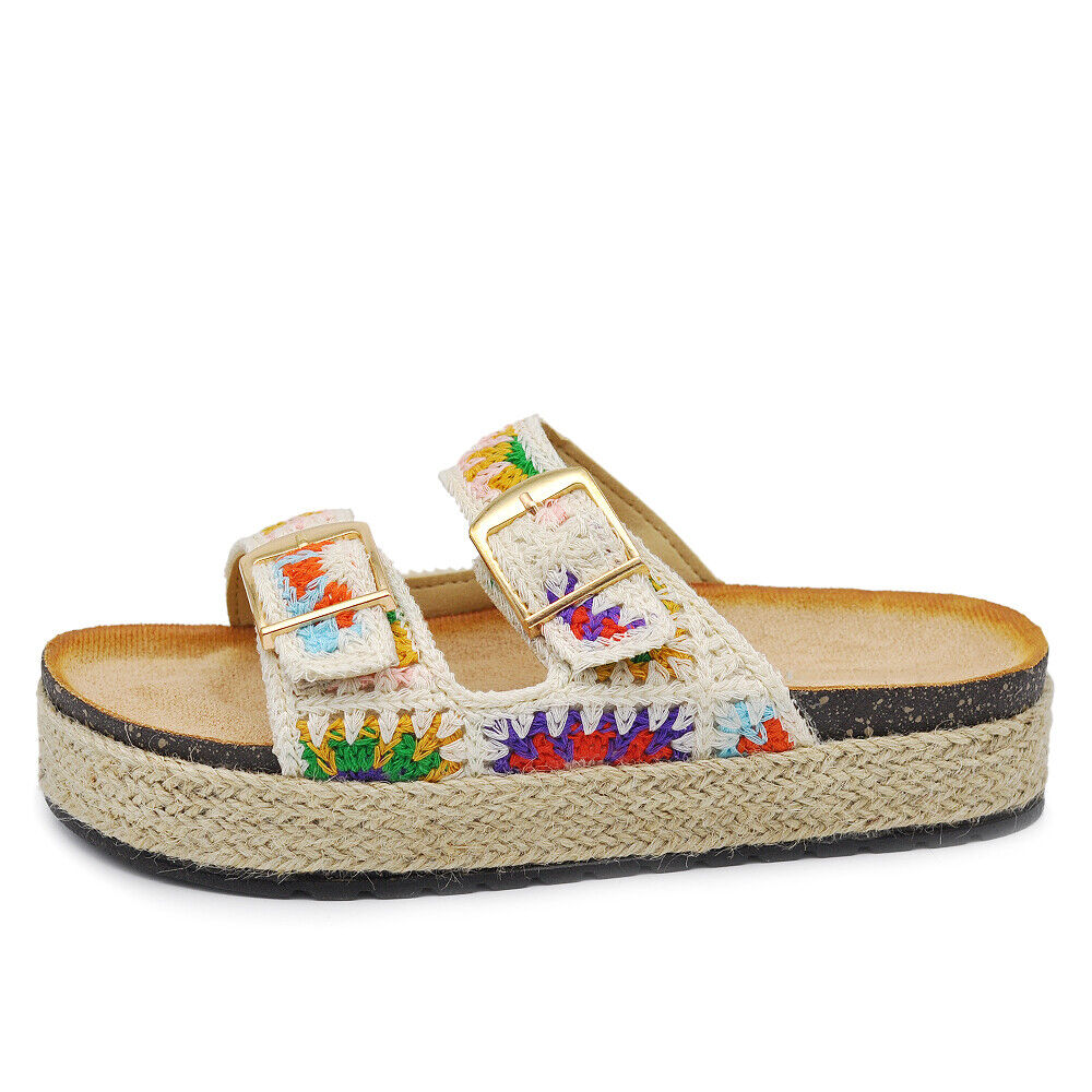 Scarpe Sandali Espadrillas Ciabatte Platform Uncinetto 2 Fibbie da Donna L50030