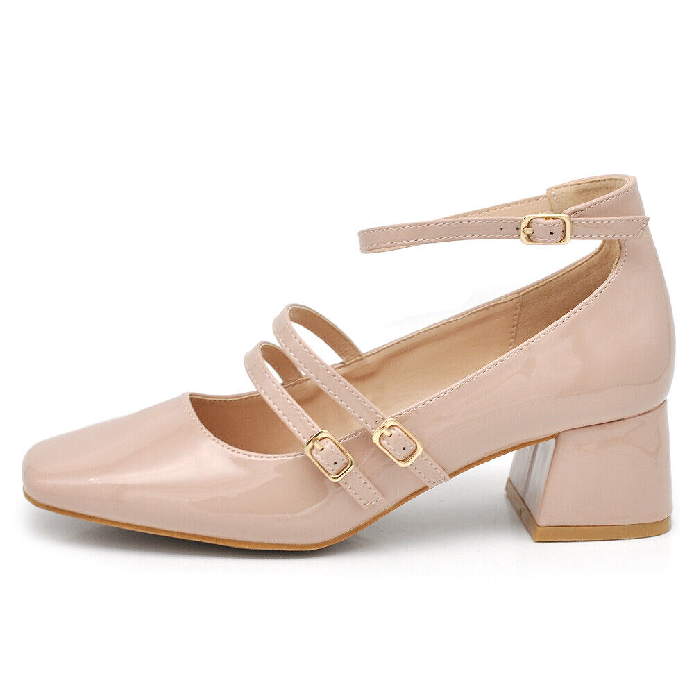 Décolleté Ballerine Scarpe Da Donna Mary Jane Tacco Grosso Con Cinturini K305