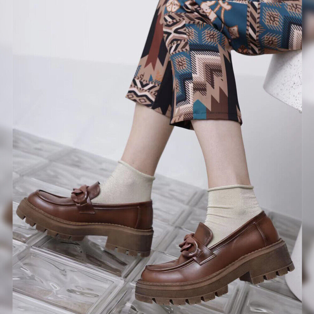 Scarpe Da Donna Mocassini Loafer Slip On Con Catena Platform Suola Track YG898