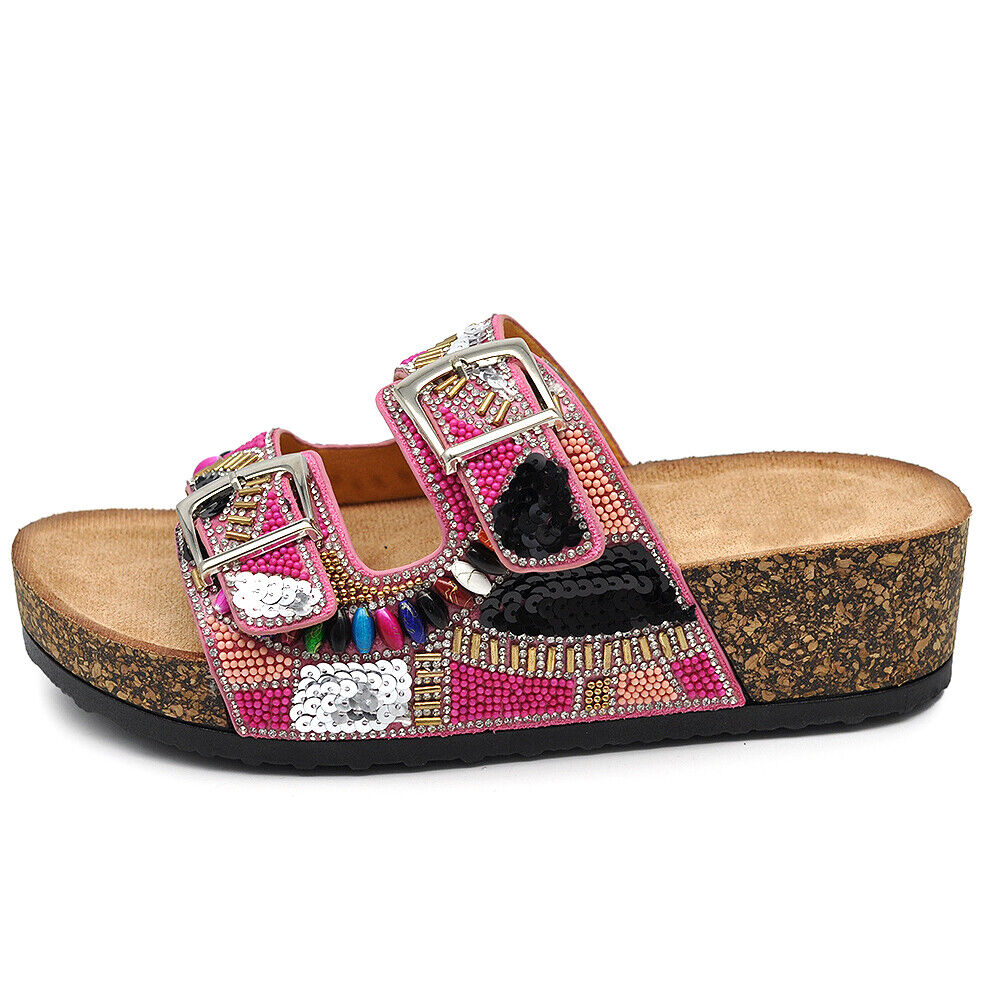 Scarpe Sandali Ciabatte Da Donna Con Fibbie e Zeppa Strass Pailettes GH-802