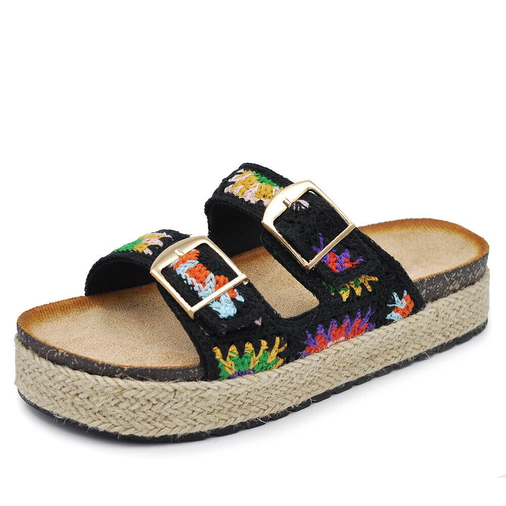 Scarpe Sandali Espadrillas Ciabatte Platform Uncinetto 2 Fibbie da Donna L50030