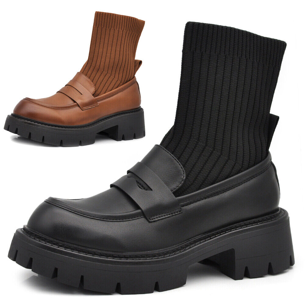 Scarpe Stivaletti Mocassini Loafer Slip On Con Calzini Da Donna Platform XG108
