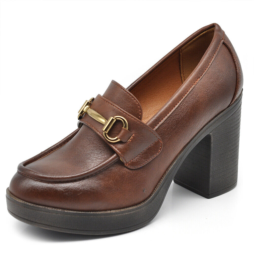 Mocassini Loafers Décolleté Da Donna Morsetto Con Tacco Grosso MP354-12