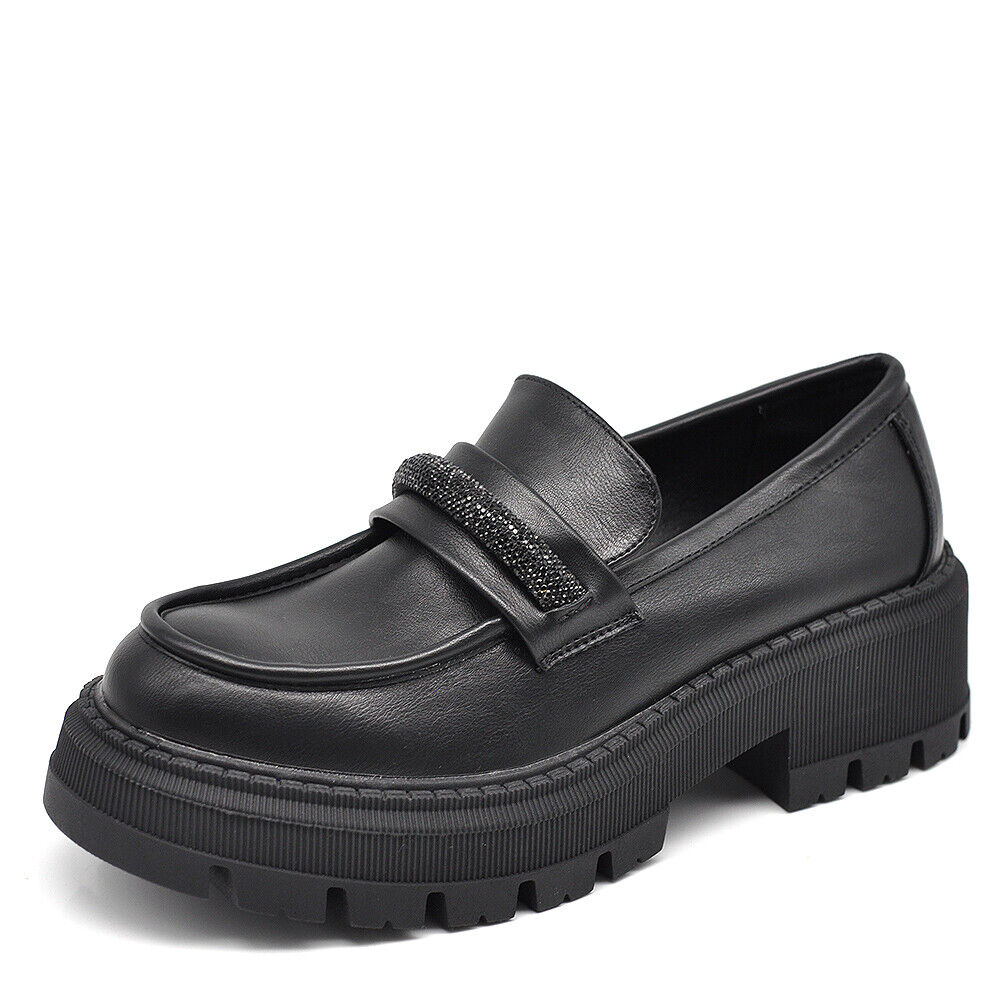 Scarpe Mocassini Loafers Slip On Da Donna Con Strass Pietrini Platform MP370-12