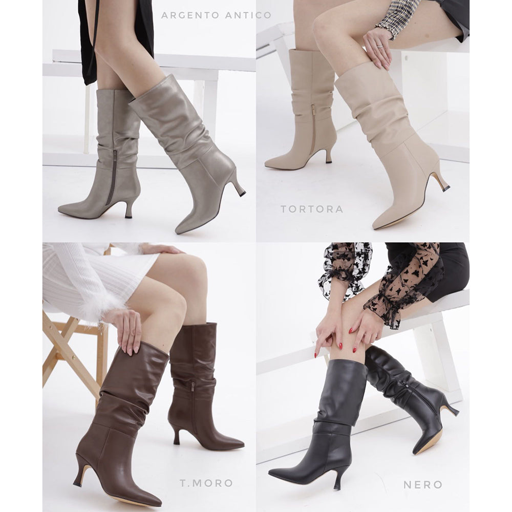 Stivali Alti Polpaccio Da Donna Con Tacco gattina KITTEN HEELS MP413-5 nero brown