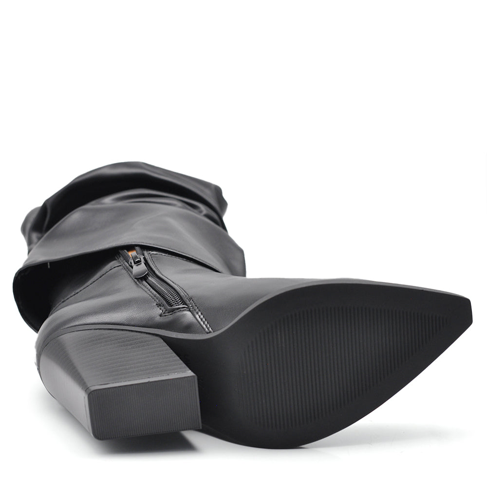 Stivali Texani Arricciati stropicciati Da Donna A Punta Con Tacco E Ghetta Risvolto MP742-2