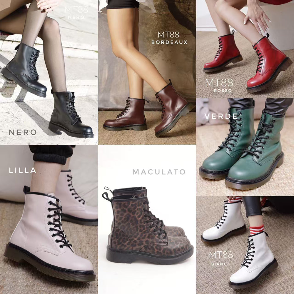Stivali Stivaletti Anfibi combat boots Da Donna Con lacci Zip Cerniera MT88 nero maculato