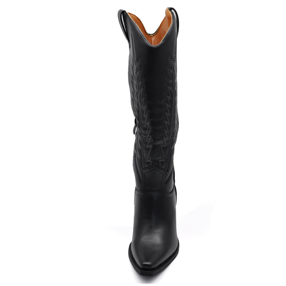 Stivali Alti Da Donna Texani Cowboy Cowgirl A Punta Con Tacco Medio 2701-6