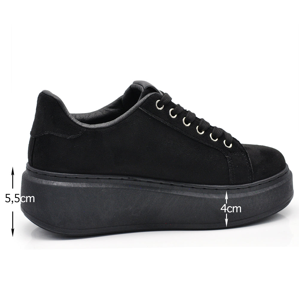 Sneakers Casual Moda da Donna con Platform Zeppa Borchie e Strass Sportive Comode Scamosciate AD-106
