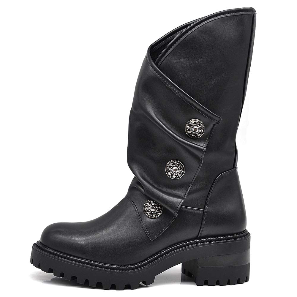 IF Fashion Scarpe da Donna Stivali Stivaletti Biker Fibbie Anfibi al Polpaccio con Fibbie Bottoni Medaglie Tacco 5,5cm 23927