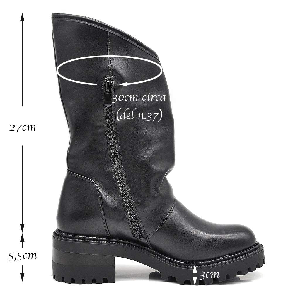 IF Fashion Scarpe da Donna Stivali Stivaletti Biker Fibbie Anfibi al Polpaccio con Fibbie Bottoni Medaglie Tacco 5,5cm 23927