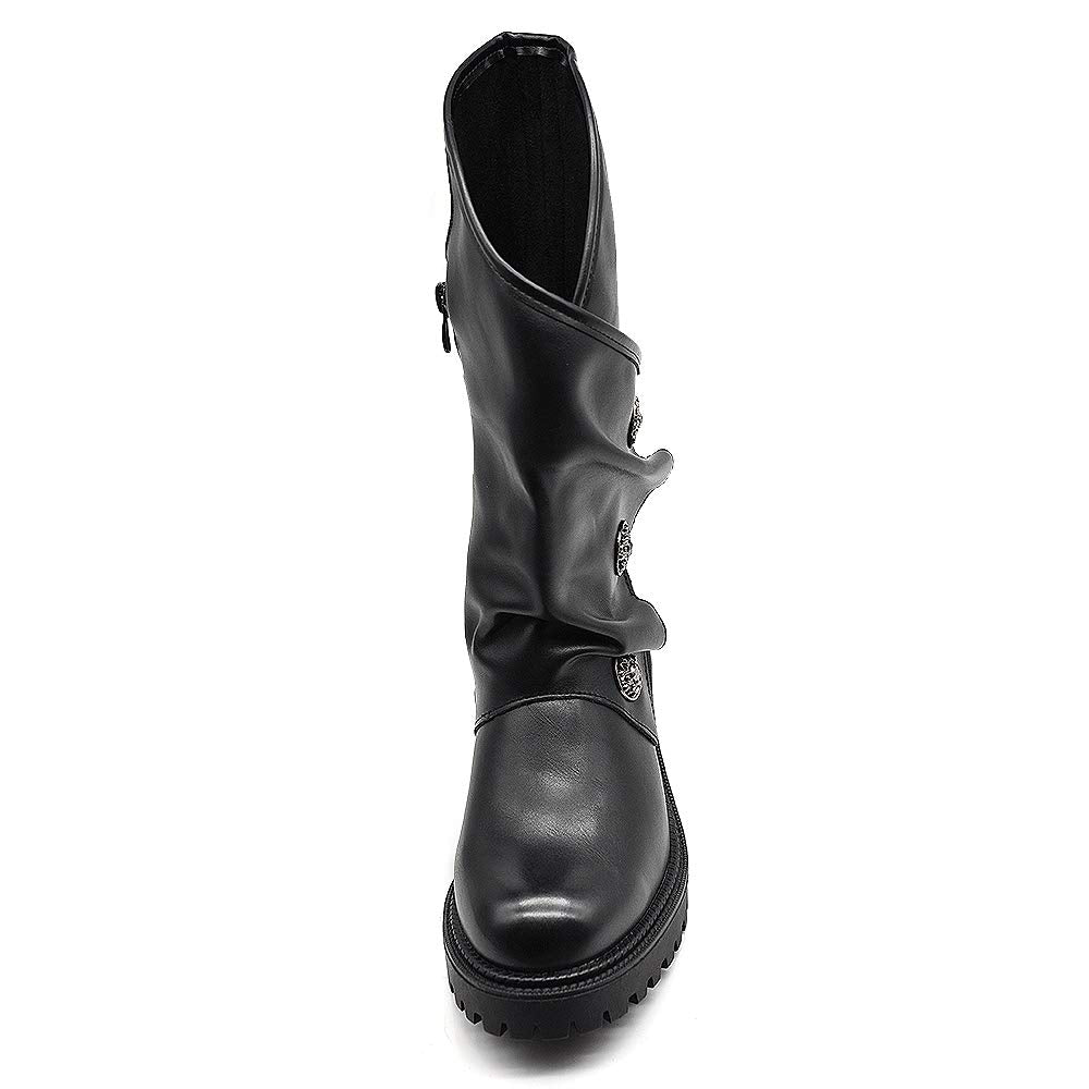 IF Fashion Scarpe da Donna Stivali Stivaletti Biker Fibbie Anfibi al Polpaccio con Fibbie Bottoni Medaglie Tacco 5,5cm 23927