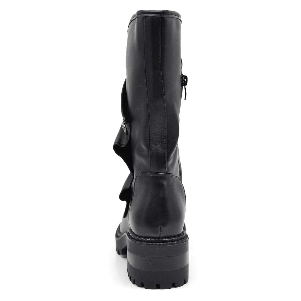 IF Fashion Scarpe da Donna Stivali Stivaletti Biker Fibbie Anfibi al Polpaccio con Fibbie Bottoni Medaglie Tacco 5,5cm 23927