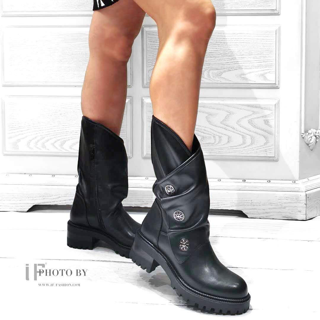 IF Fashion Scarpe da Donna Stivali Stivaletti Biker Fibbie Anfibi al Polpaccio con Fibbie Bottoni Medaglie Tacco 5,5cm 23927