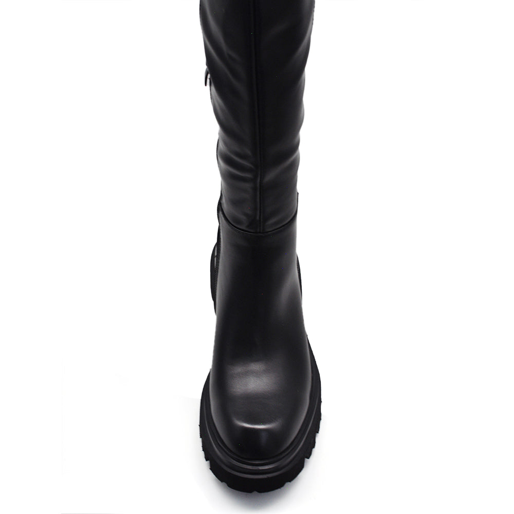 Stivali Biker Motociclista Al Ginocchio Da Donna Con Tessuto Stretch GA040