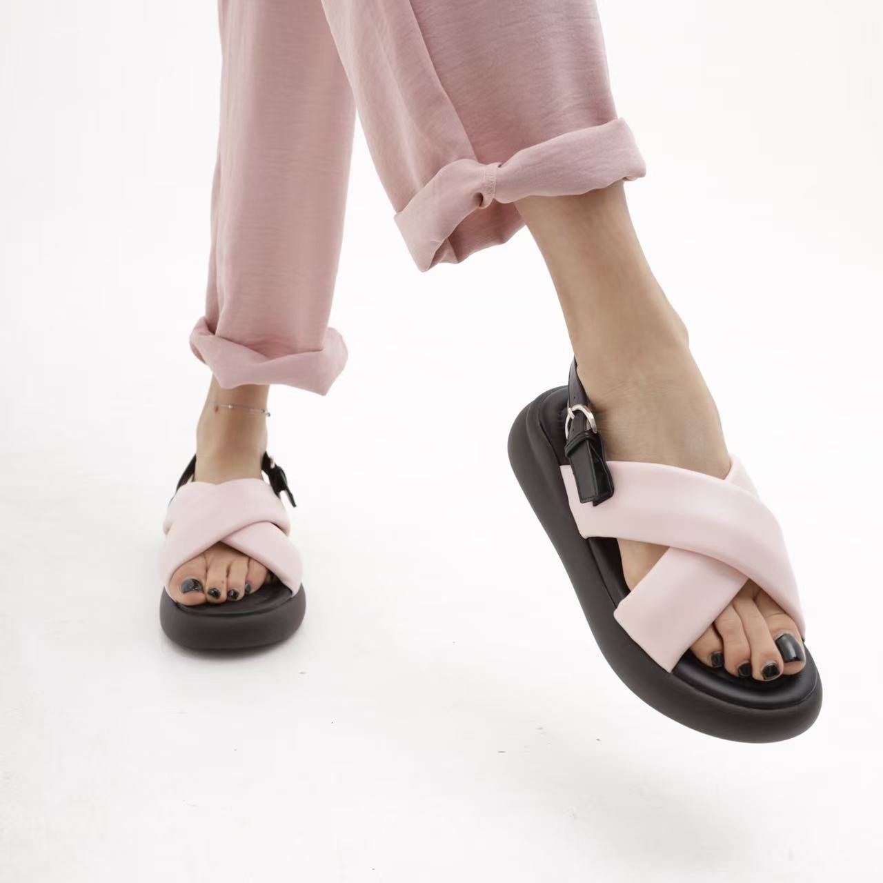 Scarpe Sandali Bassi Da Donna Con Platform Doppio Fondo Comodi e Alla Moda Fasce IncrocciateMP90018