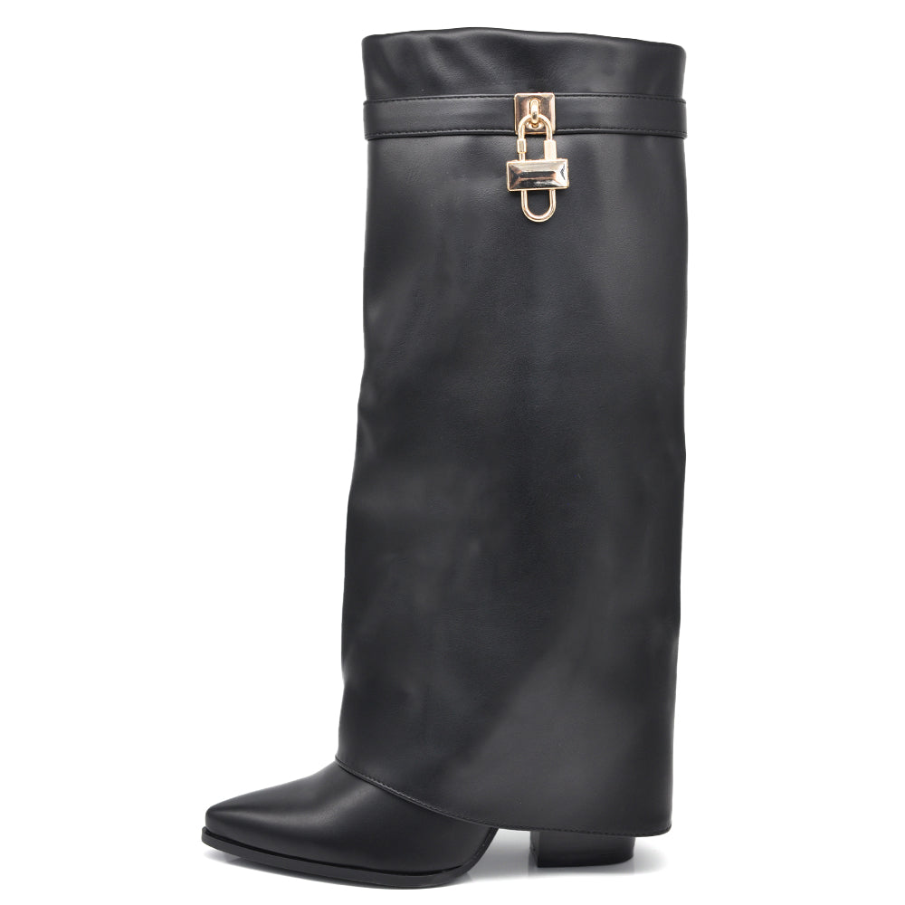 Stivali in ghetta A Punta Con Tacco Luchetto Zip Cerniera Da Donna A9532