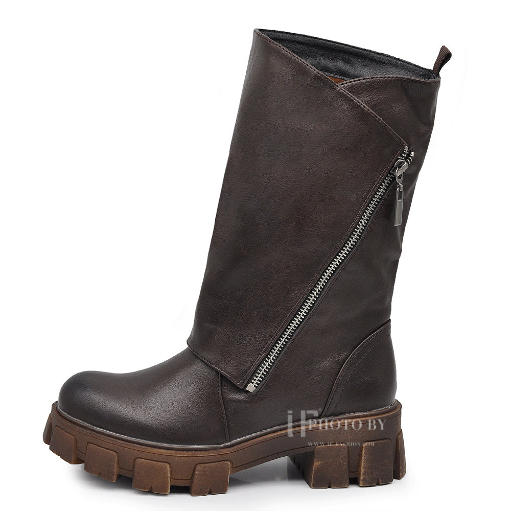 Scarpe Stivali da Donna Al Polpaccio Largo Biker Motociclista Zip Platform 881 MP753