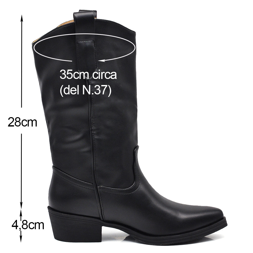 Stivali Texani Donna Semplice Lisci Tacco Largo Stivaletti Western MP2737-1