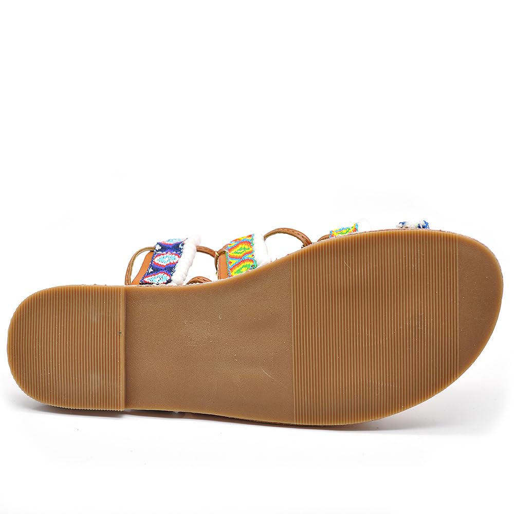 Scarpe Sandali Da Donna Schiava Ibiza Pom Pom Bohémien Frange Colorate IF1317
