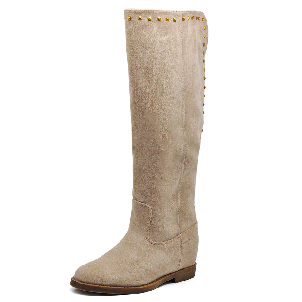 Stivali Alti Da Donna Con Borchie Zeppa Interna Rialzo MP726-1 LY81-4