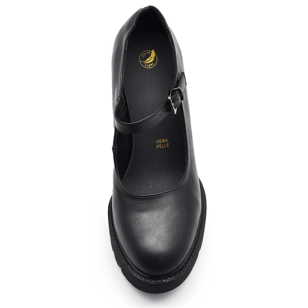 Décolleté Scarpe Da Donna Mary Jane Tacco Alto Grosso Con Cinturino MP70013-1 nero