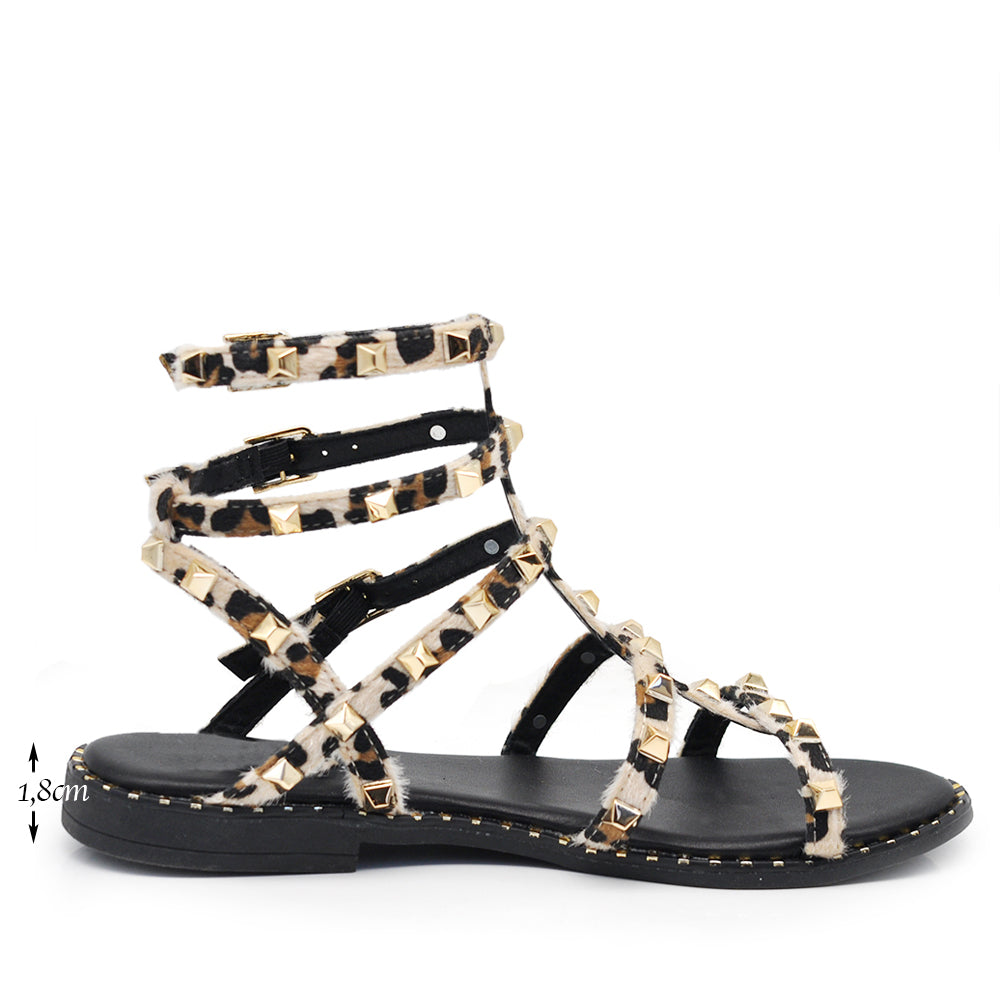 Scarpe Infradito Sandali Stivaletti Estivi Gladiatore Da Donna Borchie Animalier M101