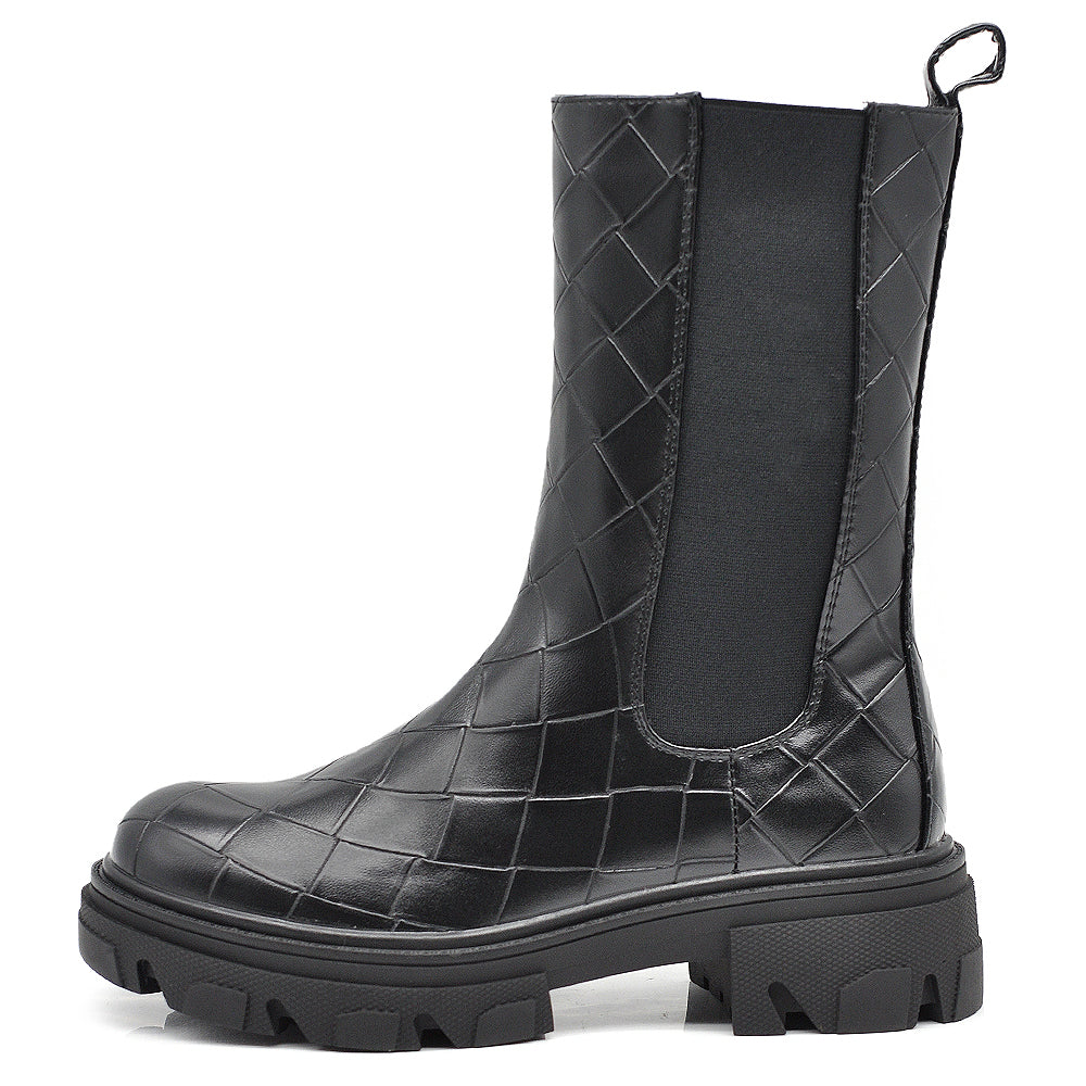 Stivali Stivaletti Anfibi Scarpe Chelsea da Donna Platform Elastico G658 nero