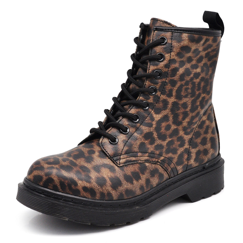 Stivali Stivaletti Anfibi combat boots Da Donna Con lacci Zip Cerniera MT88 nero maculato