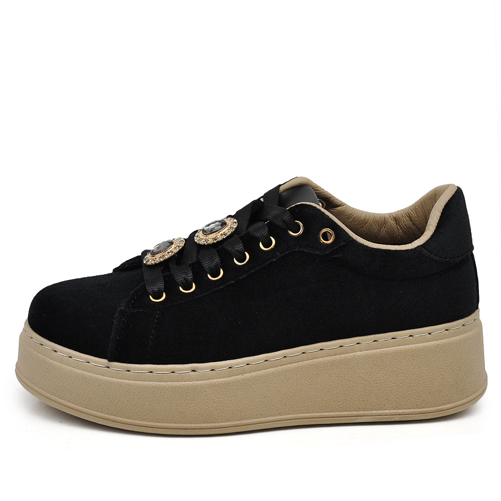 Sneakers donna platform eleganti con applicazioni gioiello scarpe casual moda comfort con decorazioni brillanti AD-147 velluto