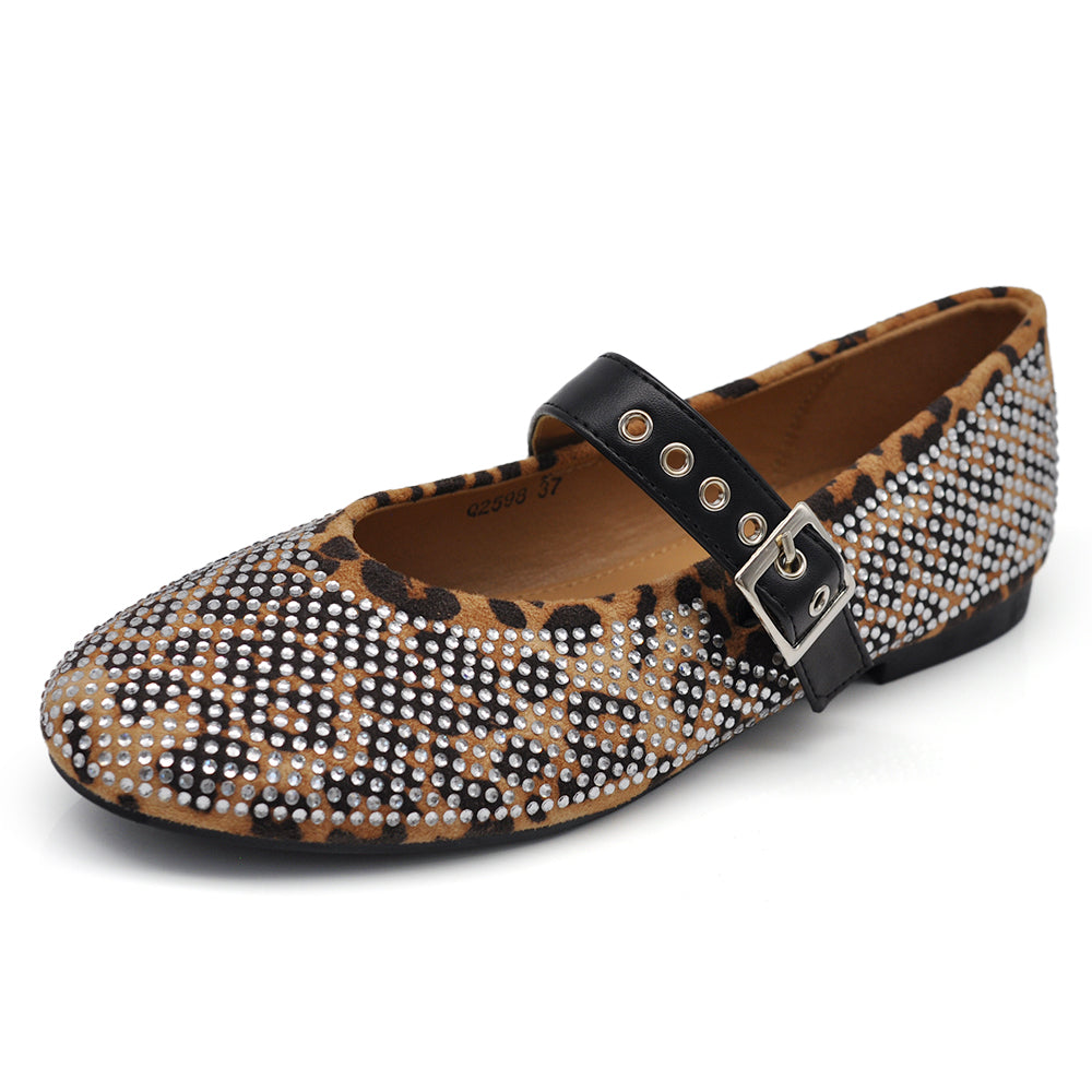 Ballerine moda donna strass, scarpe sposa basse nere, scarpe glitterate eleganti, scarpe basse donna cinturino Q2598