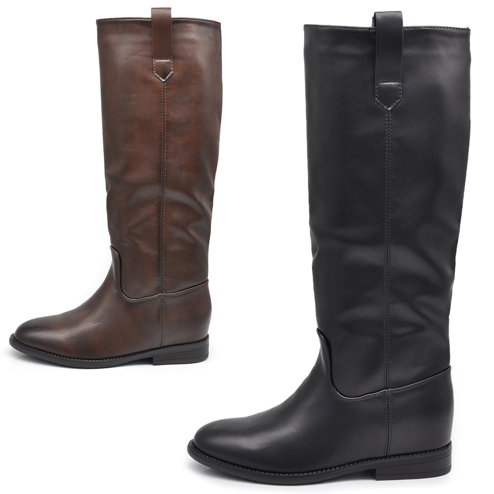 Stivali Alti Da Donna Con decorazione metallica a forma di V Zeppa