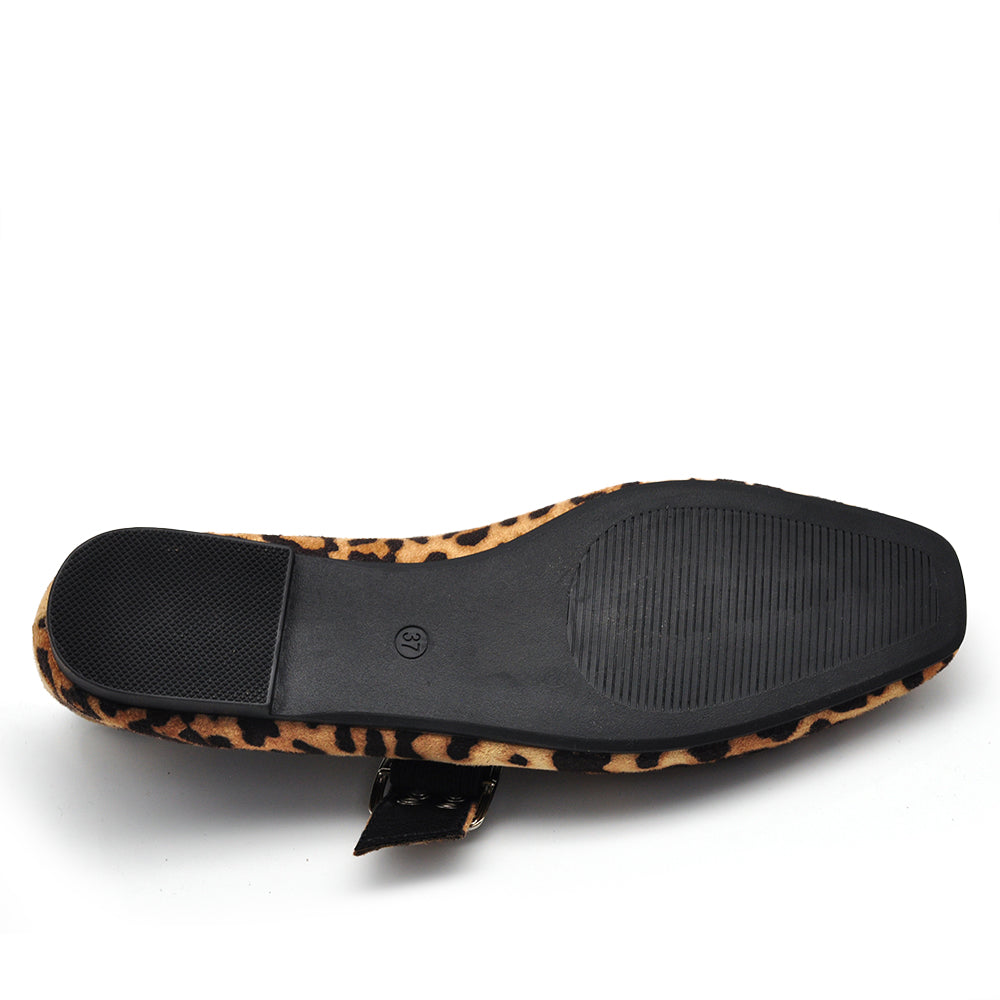 Ballerine A Punta Quadrata Friulane Scarpe Veneziane con Cinturino Largo Da Donna Q2569 leopardato maculato animalier