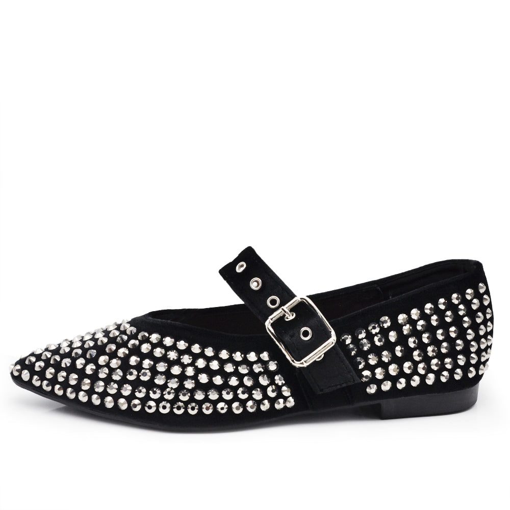 Ballerine con cinturino da moda donna strass scarpe sposa basse glitterate eleganti J97