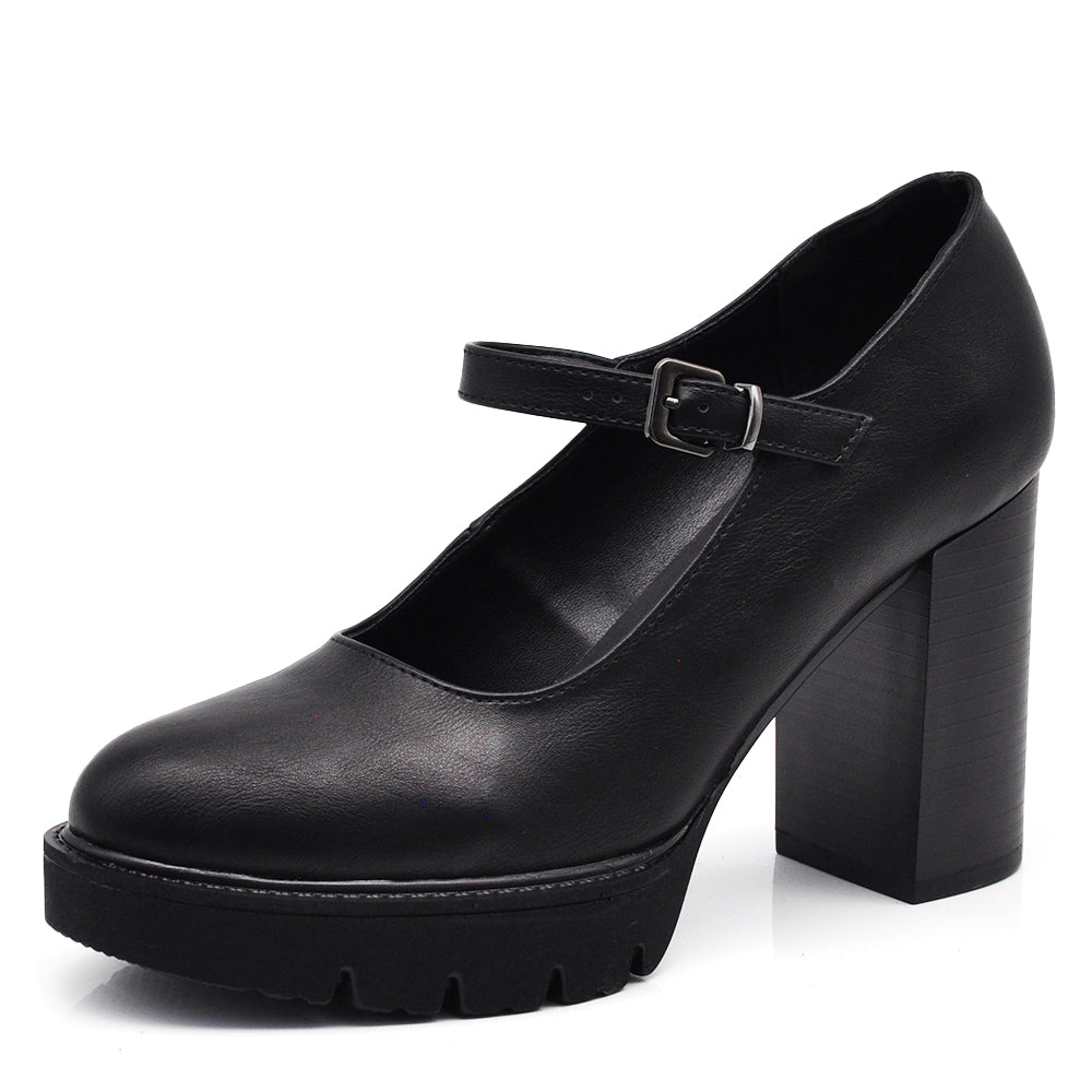 Décolleté Scarpe Da Donna Mary Jane Tacco Alto Grosso Con Cinturino MP70013-1 nero