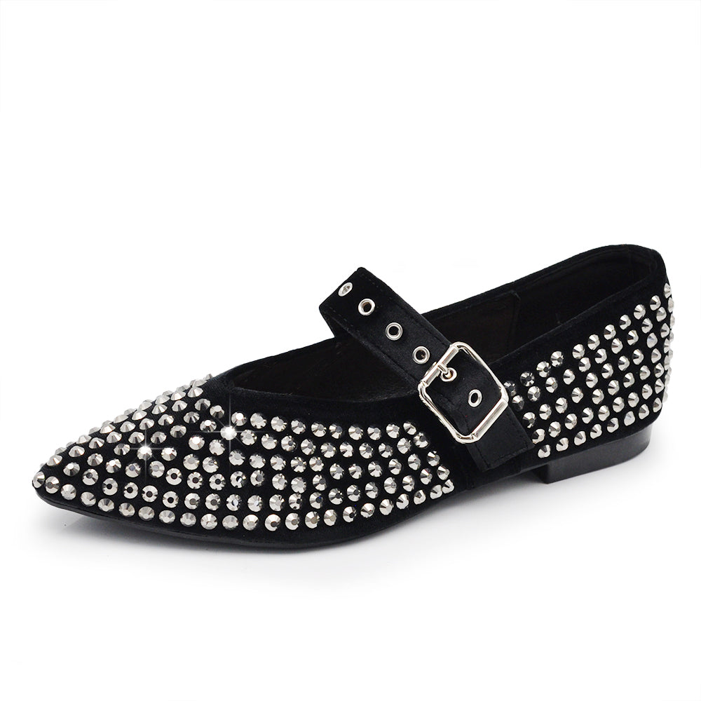 Ballerine con cinturino da moda donna strass scarpe sposa basse glitterate eleganti J97
