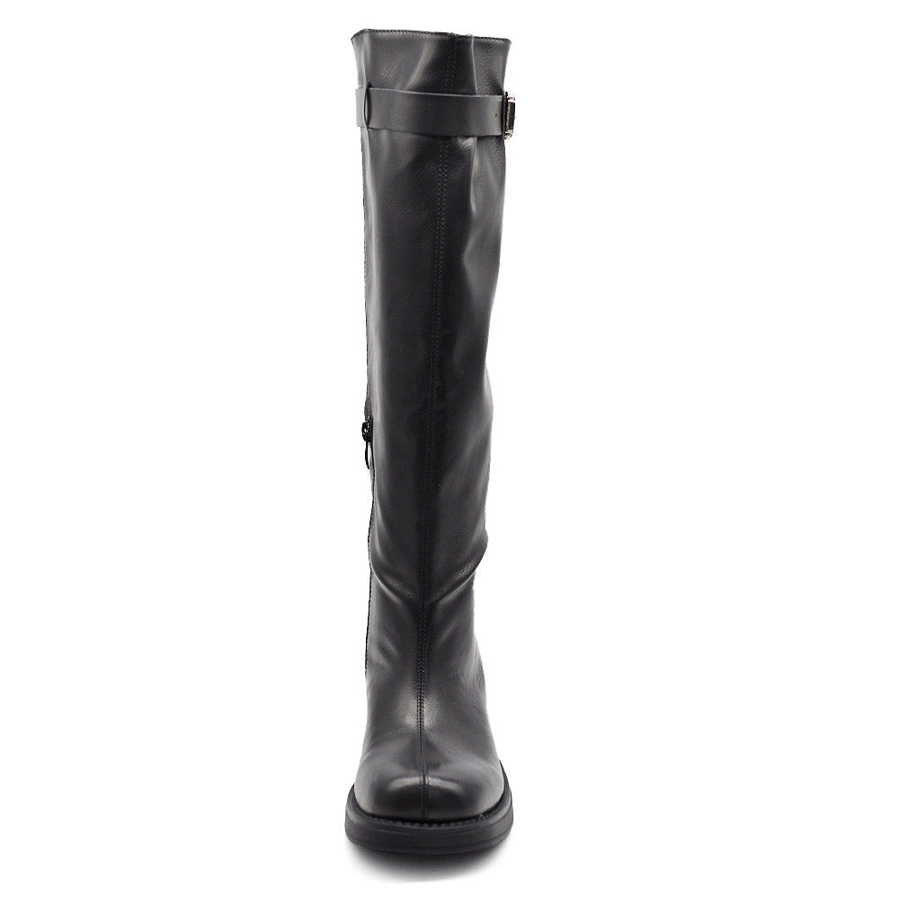 Stivali Donna Gambale Regolabile con Fibbie – Punta Quadrata Trendy, Stivali Alti Moda