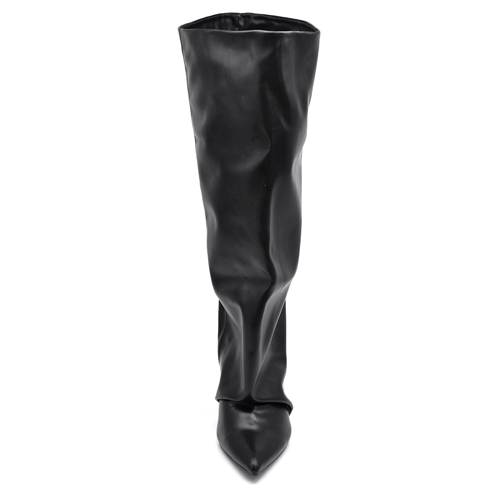 Stivali alti da donna tacco fine Punta affusolata tacco kitten heel gambale slouchy X8447 neri