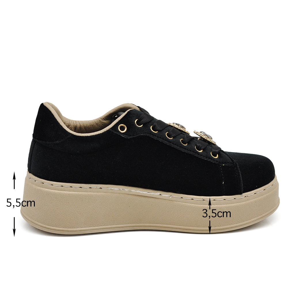 Sneakers donna platform eleganti con applicazioni gioiello scarpe casual moda comfort con decorazioni brillanti AD-147 velluto