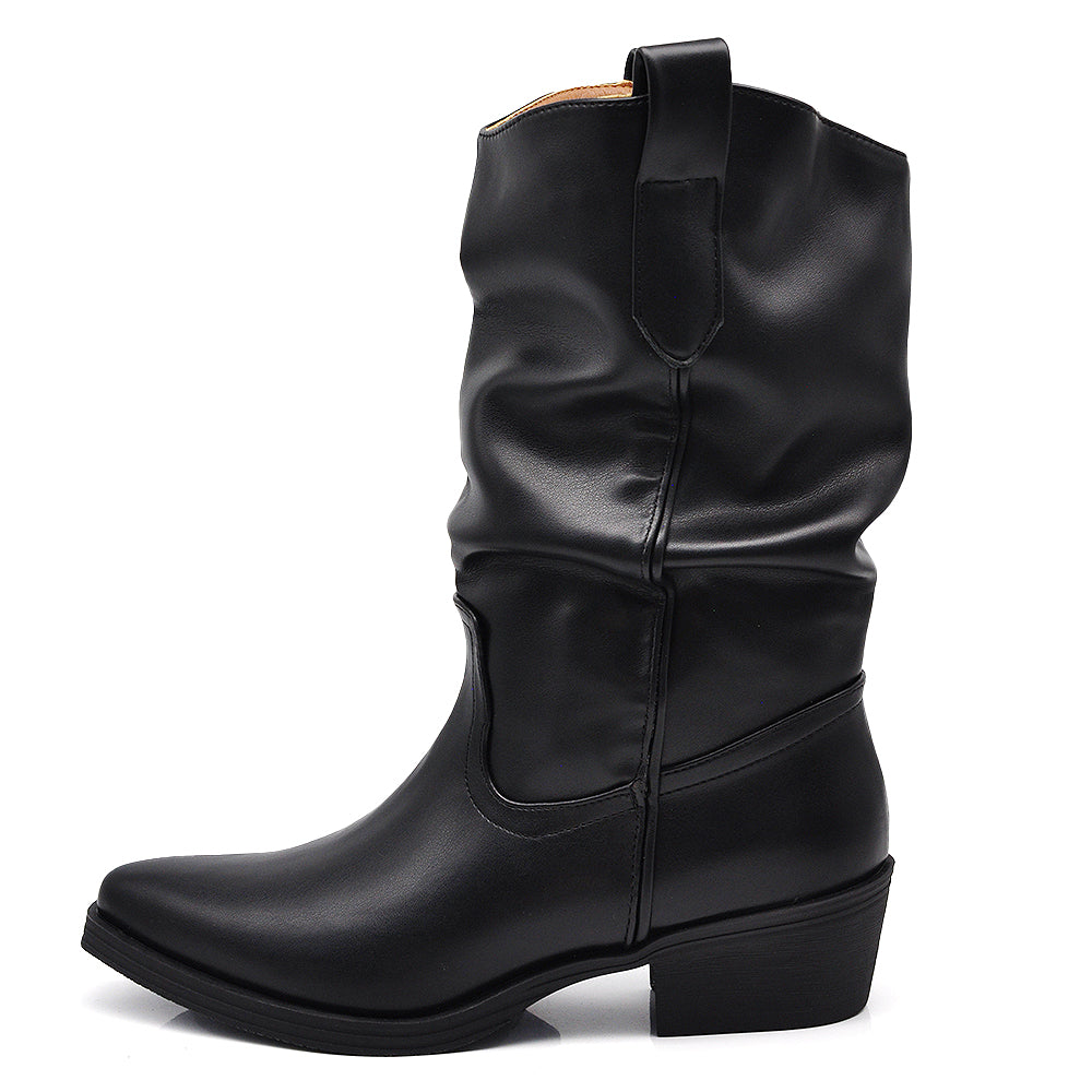 Stivali Texani Donna Semplice Lisci Tacco Largo Stivaletti Western MP2737-1