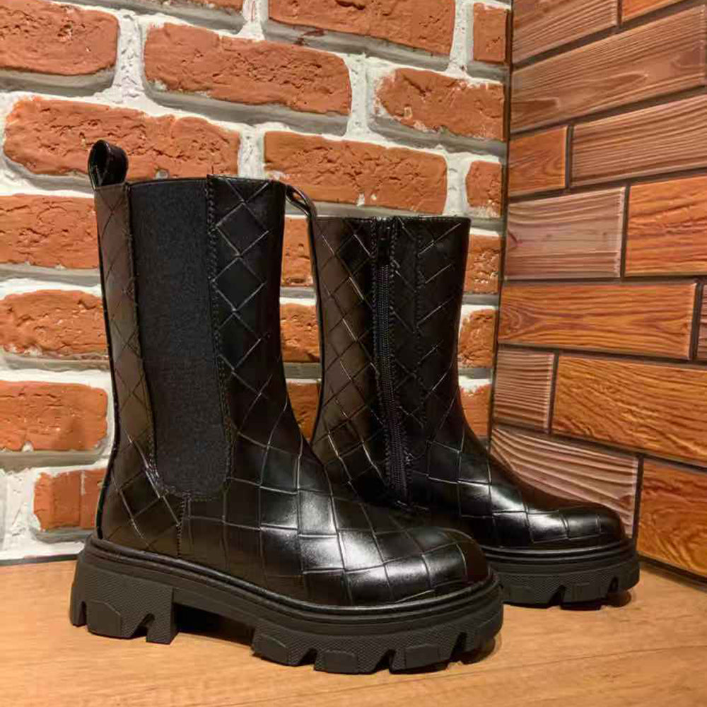 Stivali Stivaletti Anfibi Scarpe Chelsea da Donna Platform Elastico G658 nero