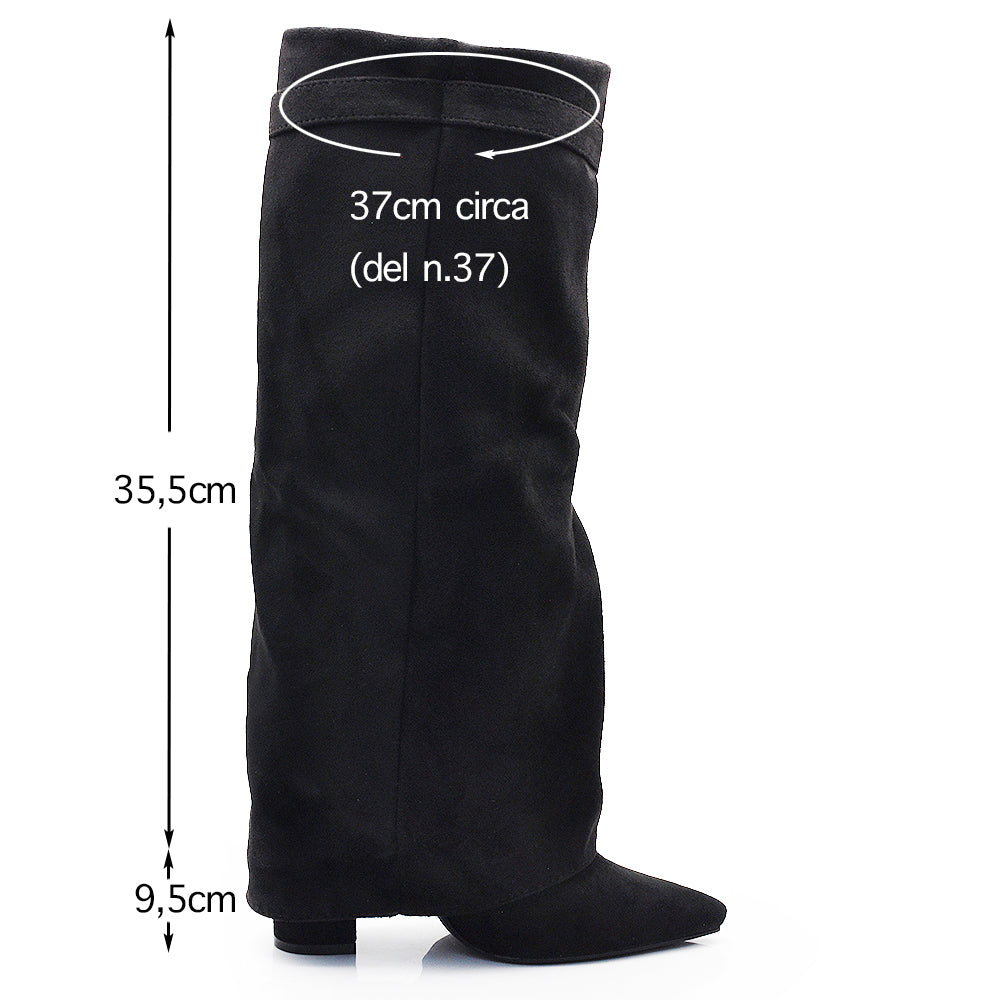 Stivali Donna A Punta Tacco Alto Stile Western – Alti al Ginocchio Camoscio Sintetico 6885