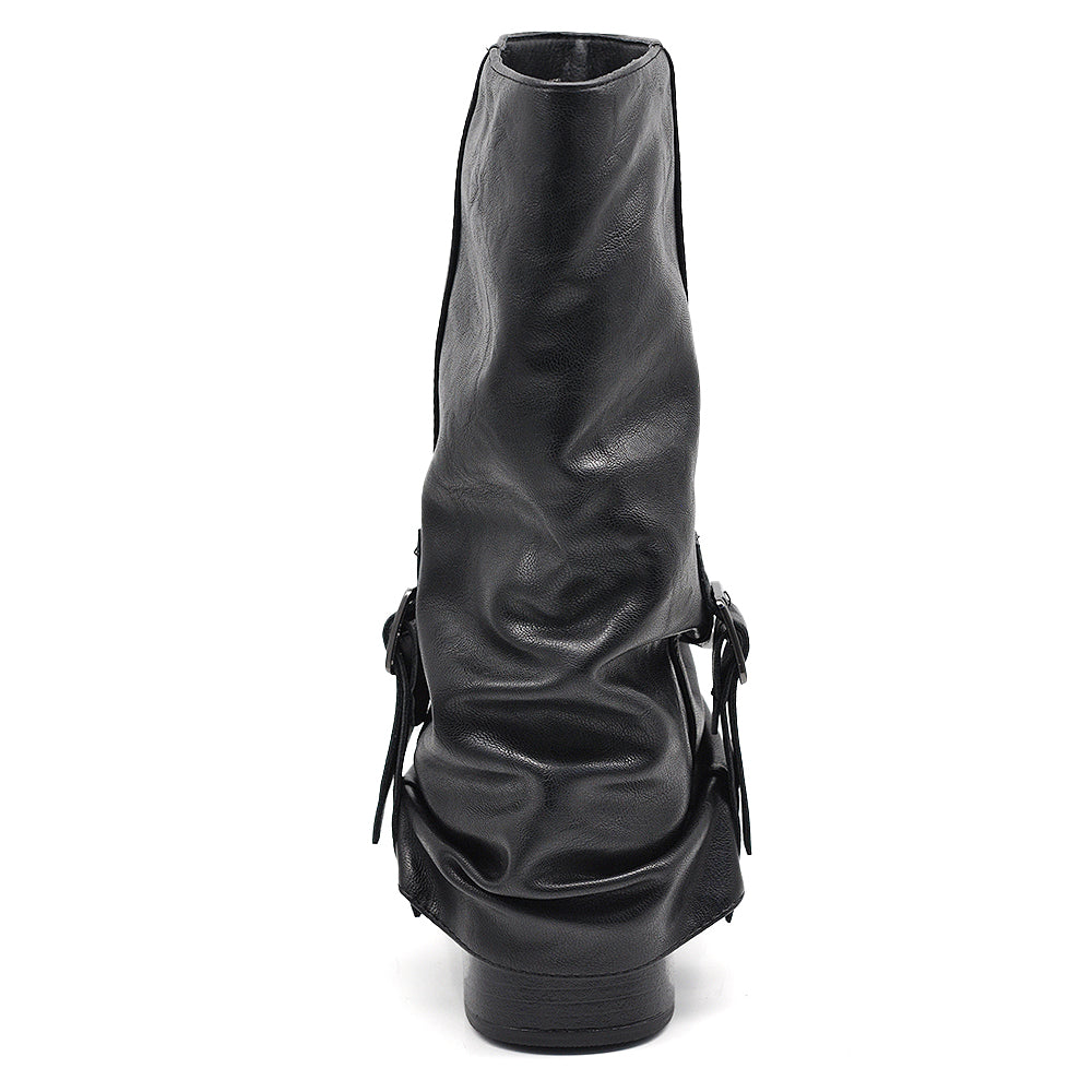 Stivali Da Donna Punta Quadrata Con Ghetta Risvolto effetto vintage e cinturino decorativo GA035