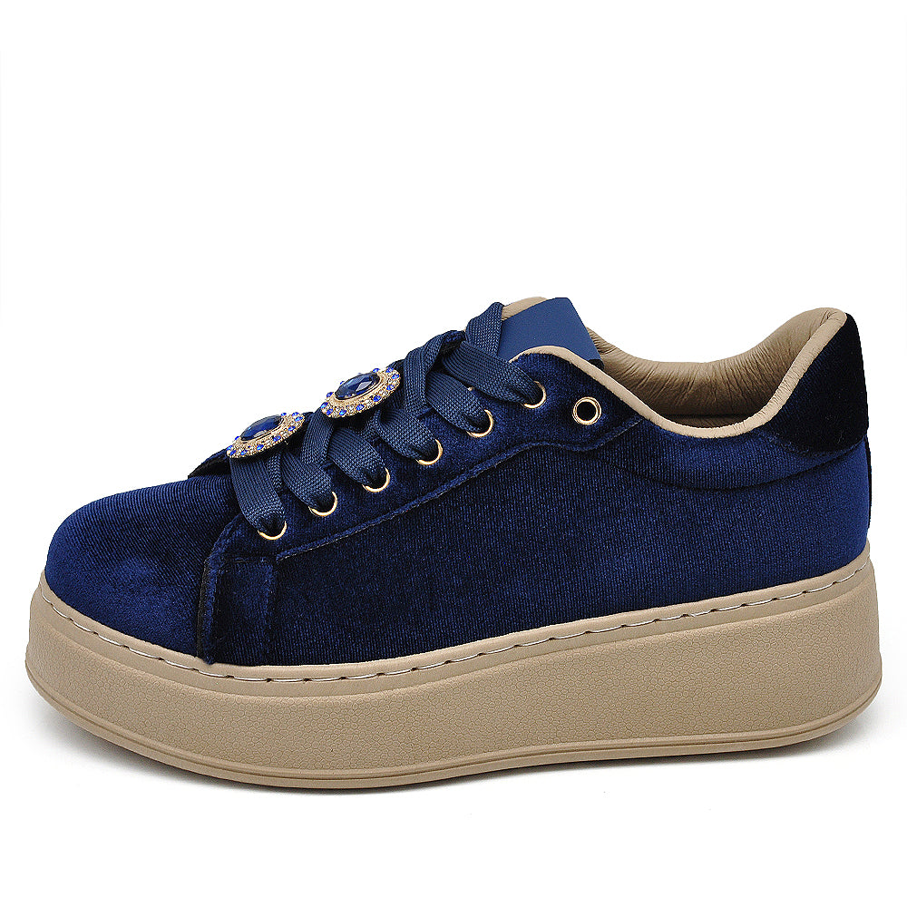 Sneakers donna platform eleganti con applicazioni gioiello scarpe casual moda comfort con decorazioni brillanti AD-147 velluto